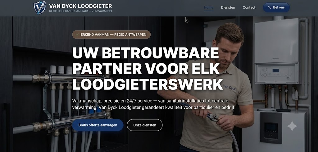 Voorbeeld Business website voor een loodgieter, gemaakt door Vervloet Solutions